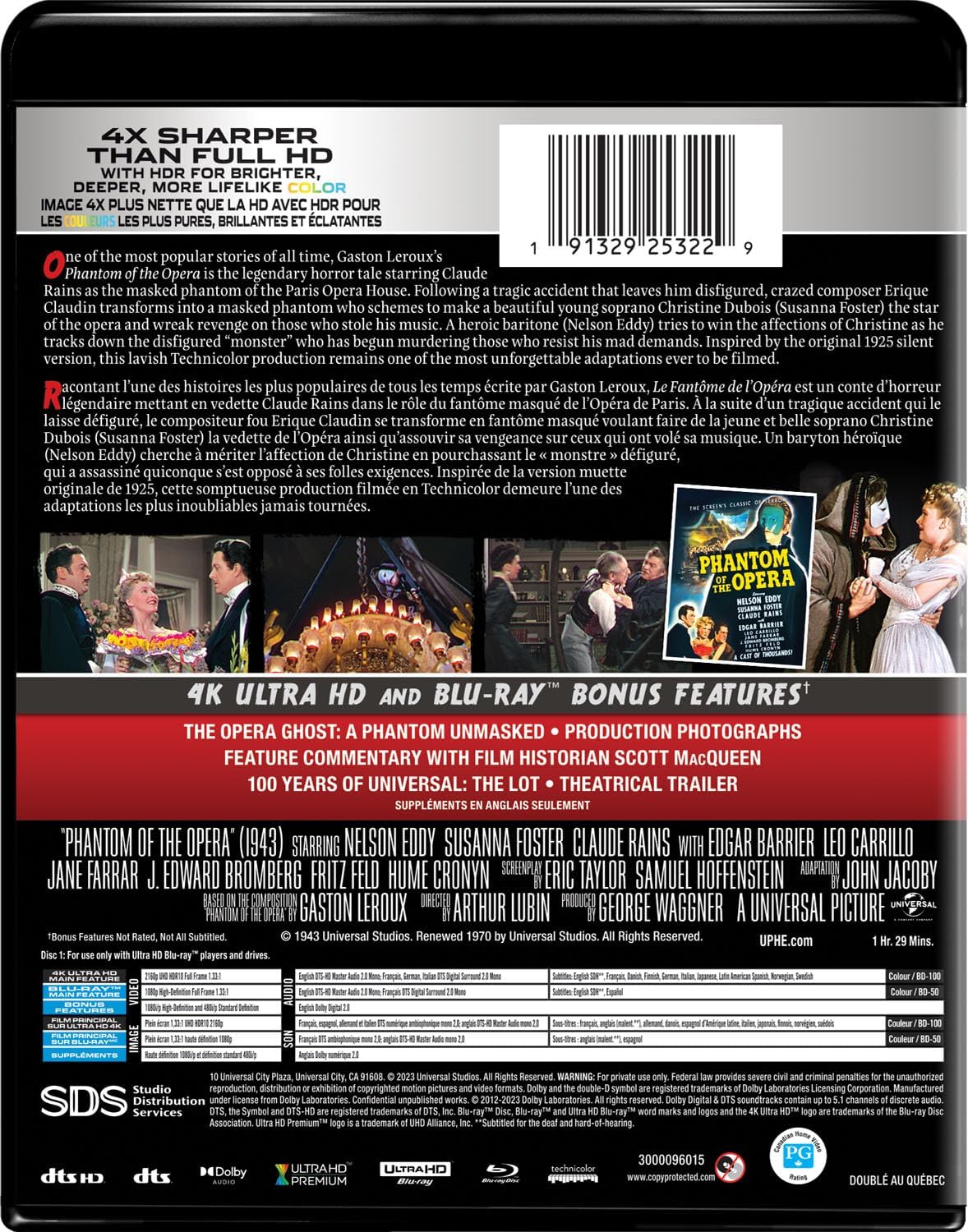 Detalle de Universal Pictures Home Entertainment Phantom of the Opera (1943) 4K Ultra HD + Blu-ray