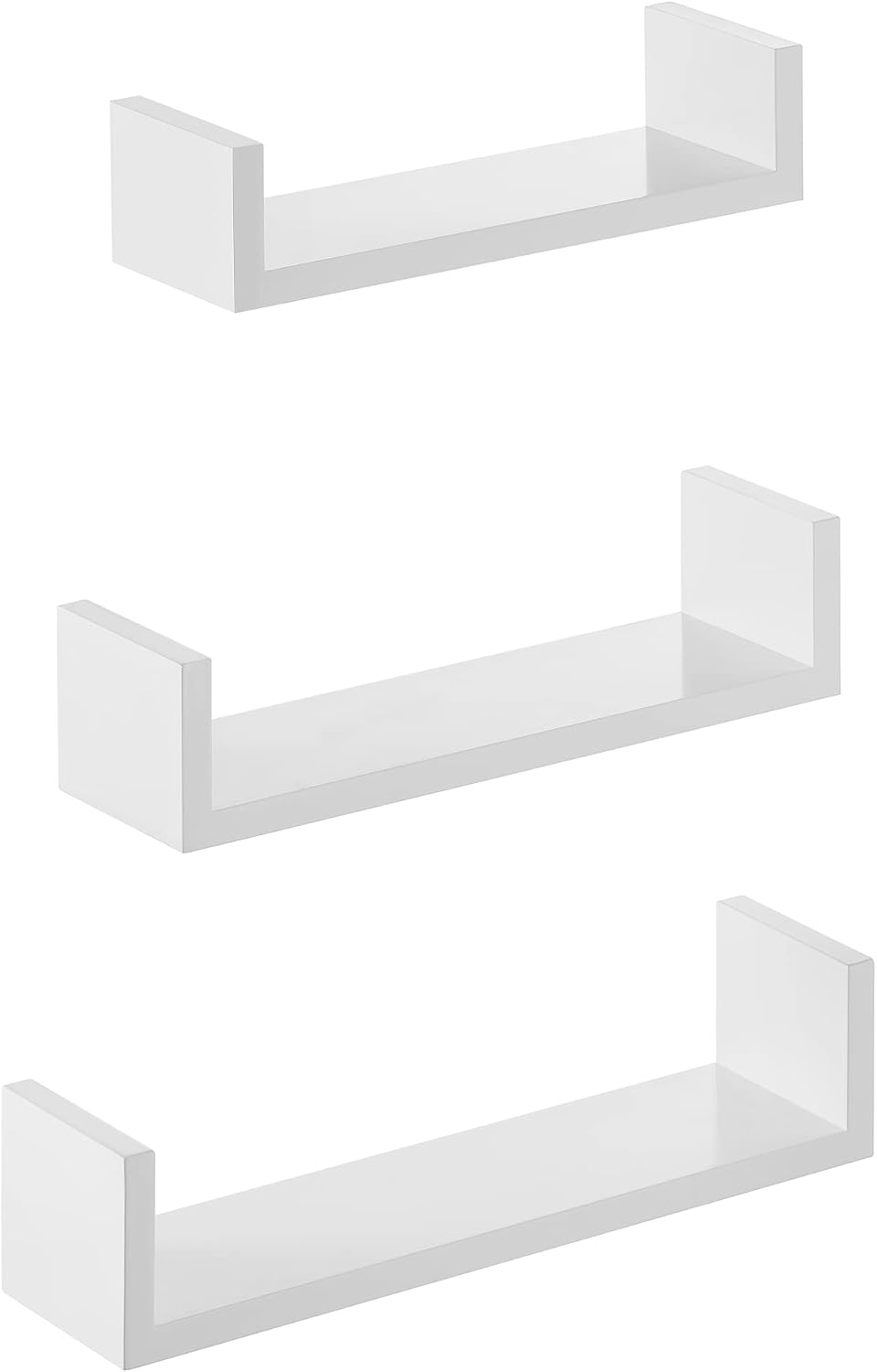 Detalle de SONGMICS LWS40WT Floating Wall Shelves, Set of 3, White Gloss Finish