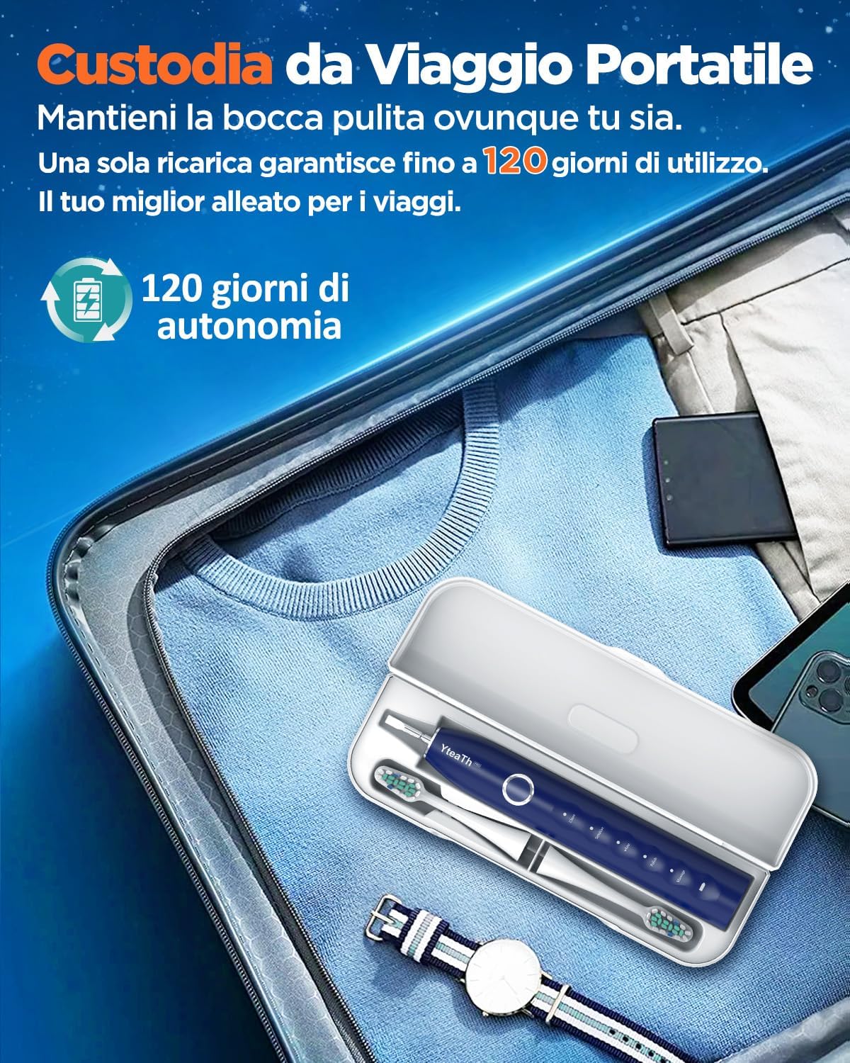 Thumbnail 5 de Spazzolino Elettrico Sonico 8 Testine Blu