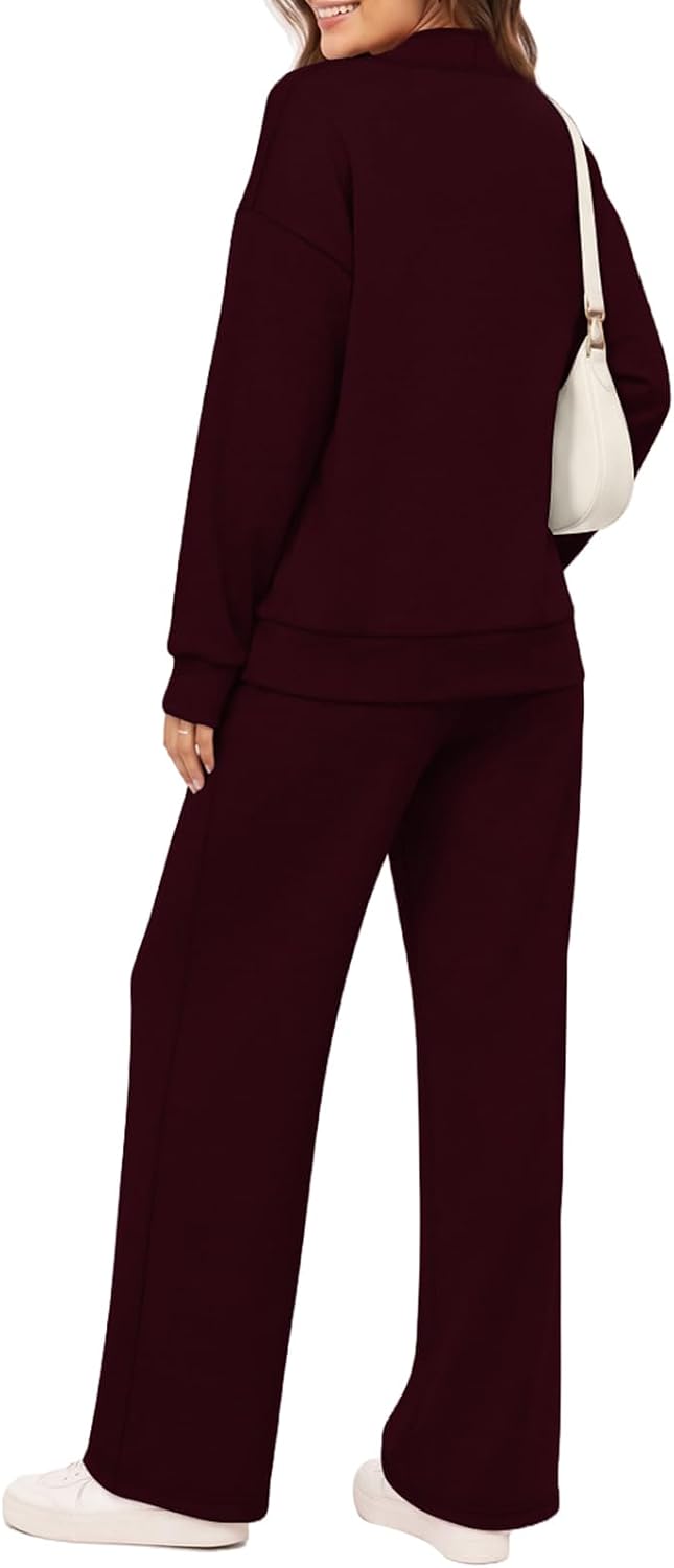 Detalle 1 de WIHOLL Women's Two-Piece Tracksuit Set with Half-Zip Top and Wide-Leg Pants