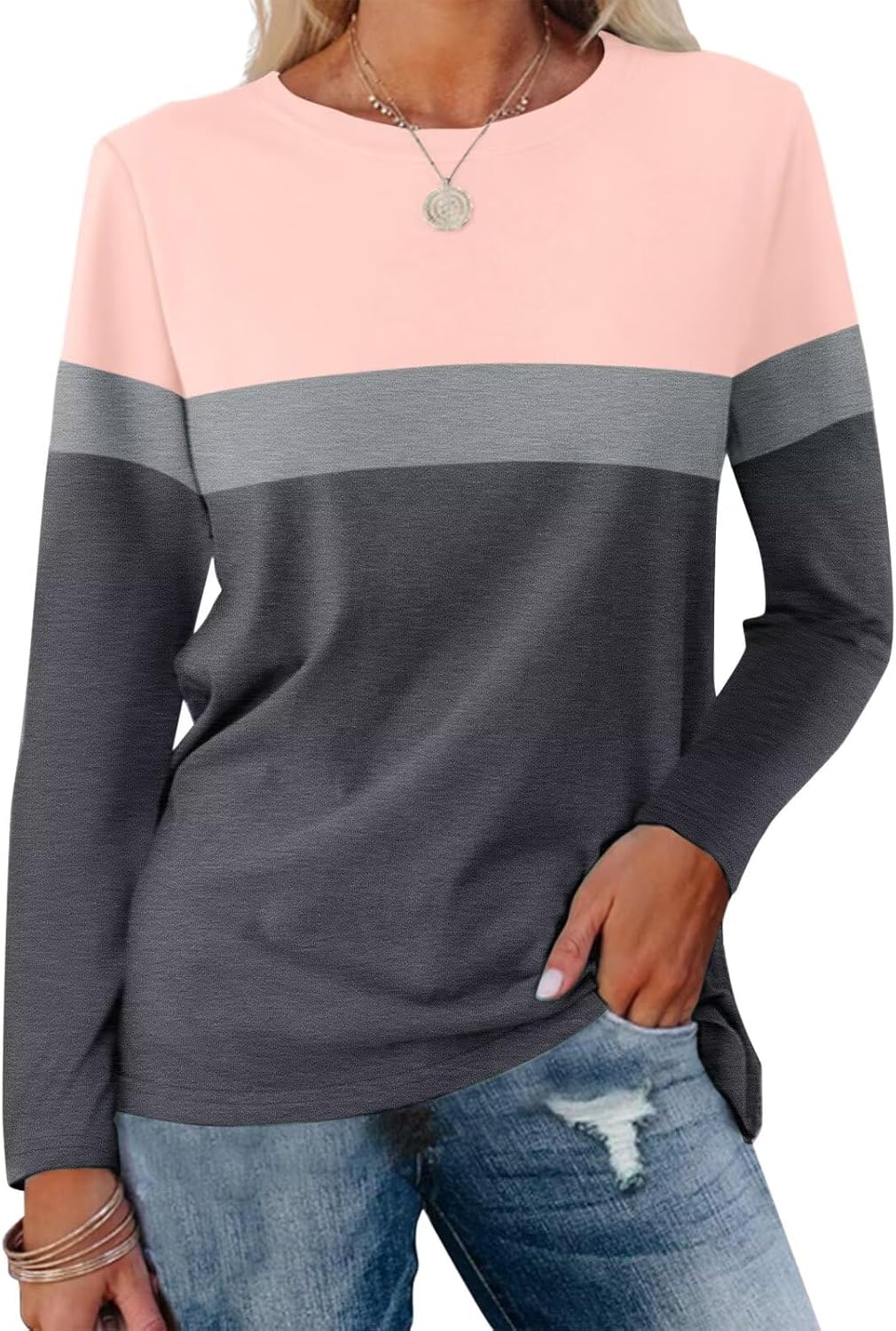 Detalle de ORANDESIGNE Women's Color-Block Tunic Top, Crew Neck