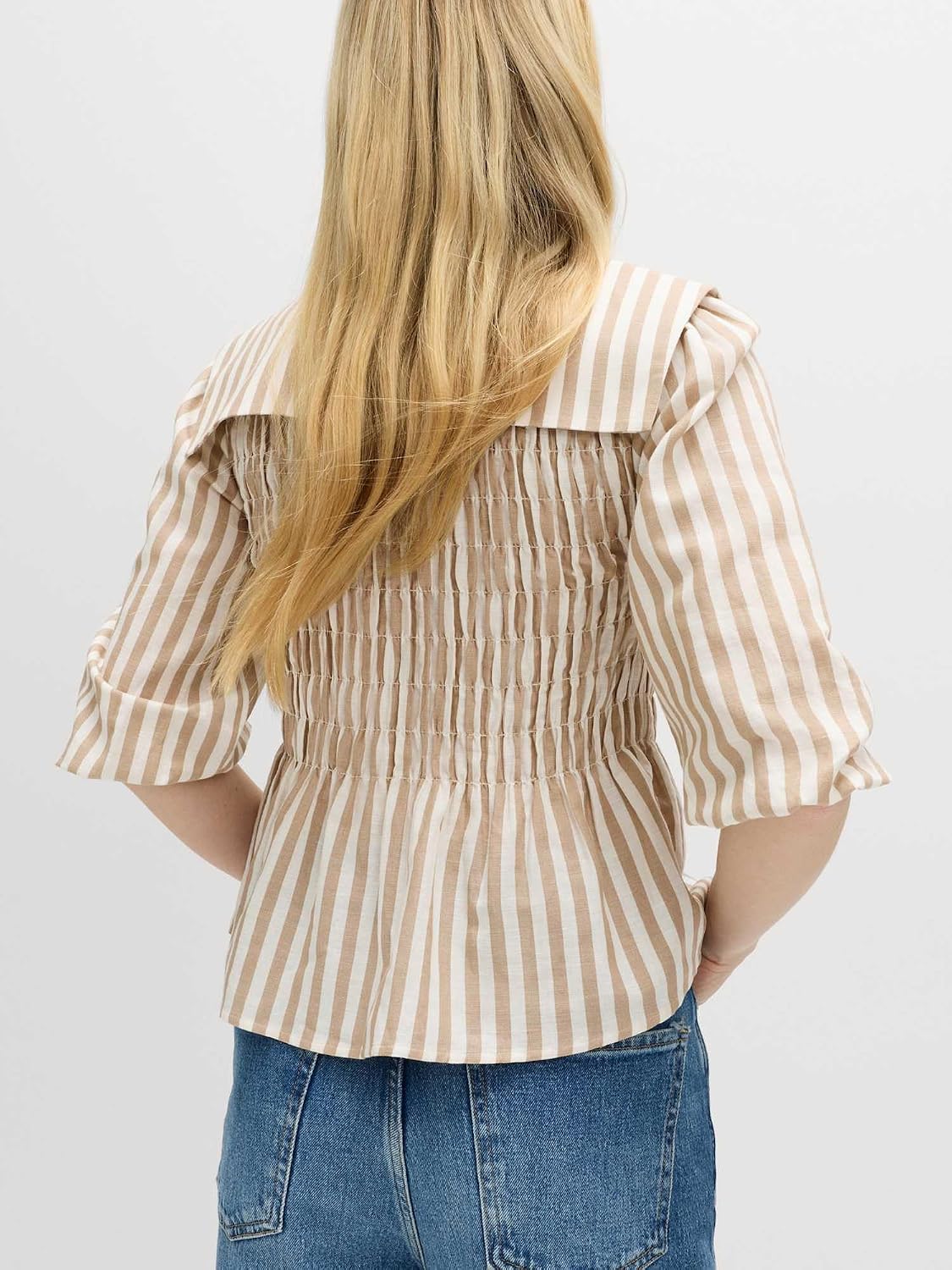 Detalle 2 de Marks & Spencer linnenrijke damesblouse met plooien, peplumzoom en korte mouwen