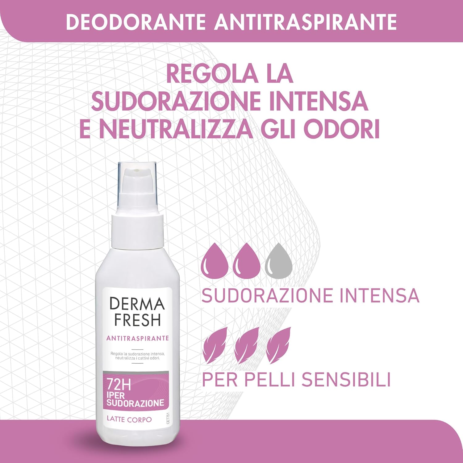 Detalle 2 de Dermafresh Ipersudorazione Efficace 72H – Deodorante antitraspirante latte corpo 100 ml, no alcol