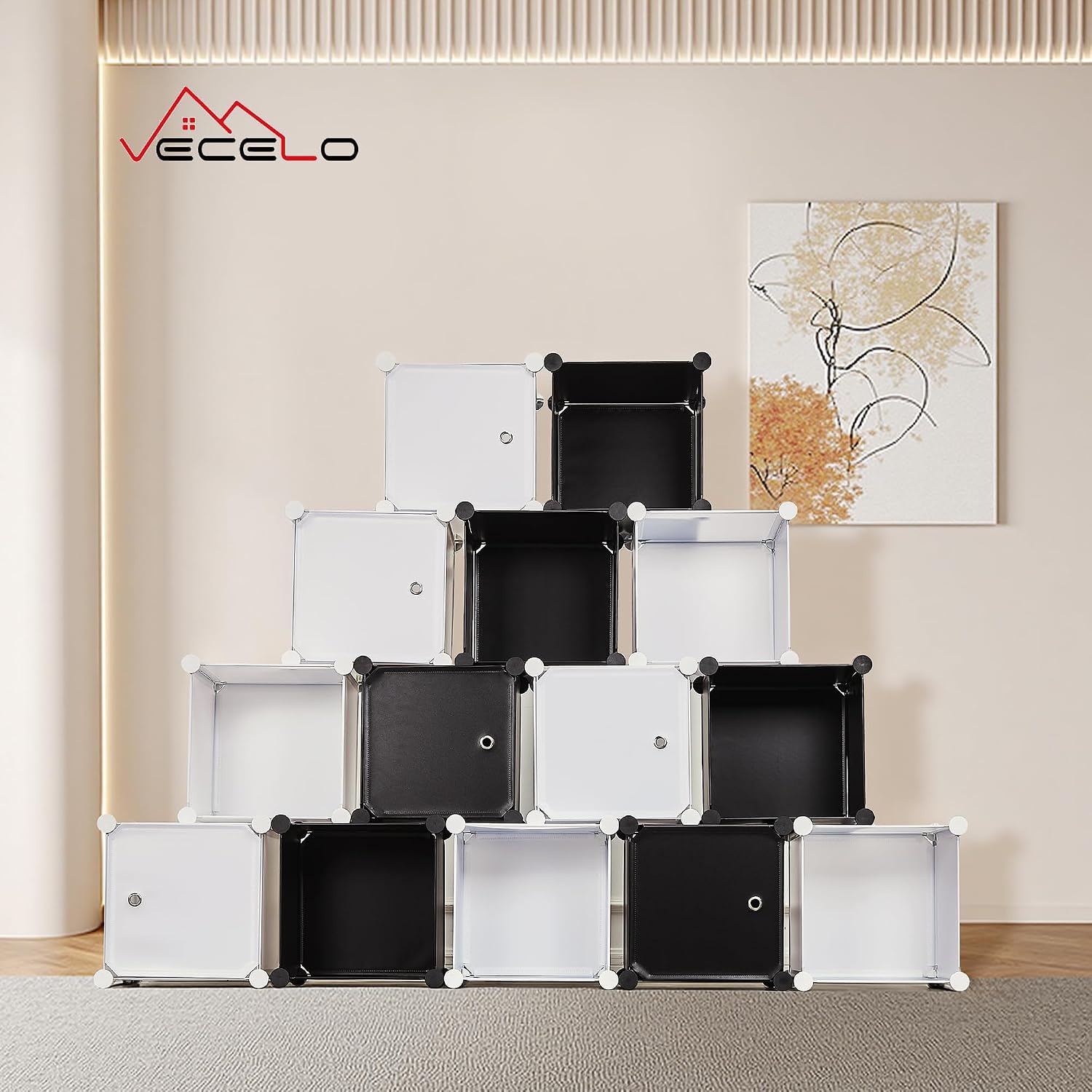 Detalle 2 de VECELO KHD-DA-06WM-BLK-A1 6マス収納ラック ブラック 幅96×奥行32×高さ99cm