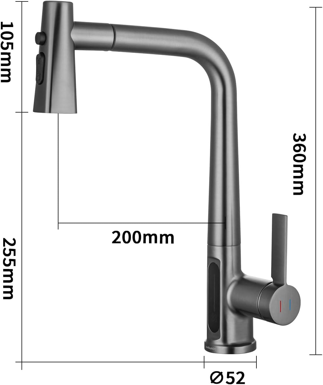 Detalle 2 de LakeBayMZC robinet cuisine LED 360° gris