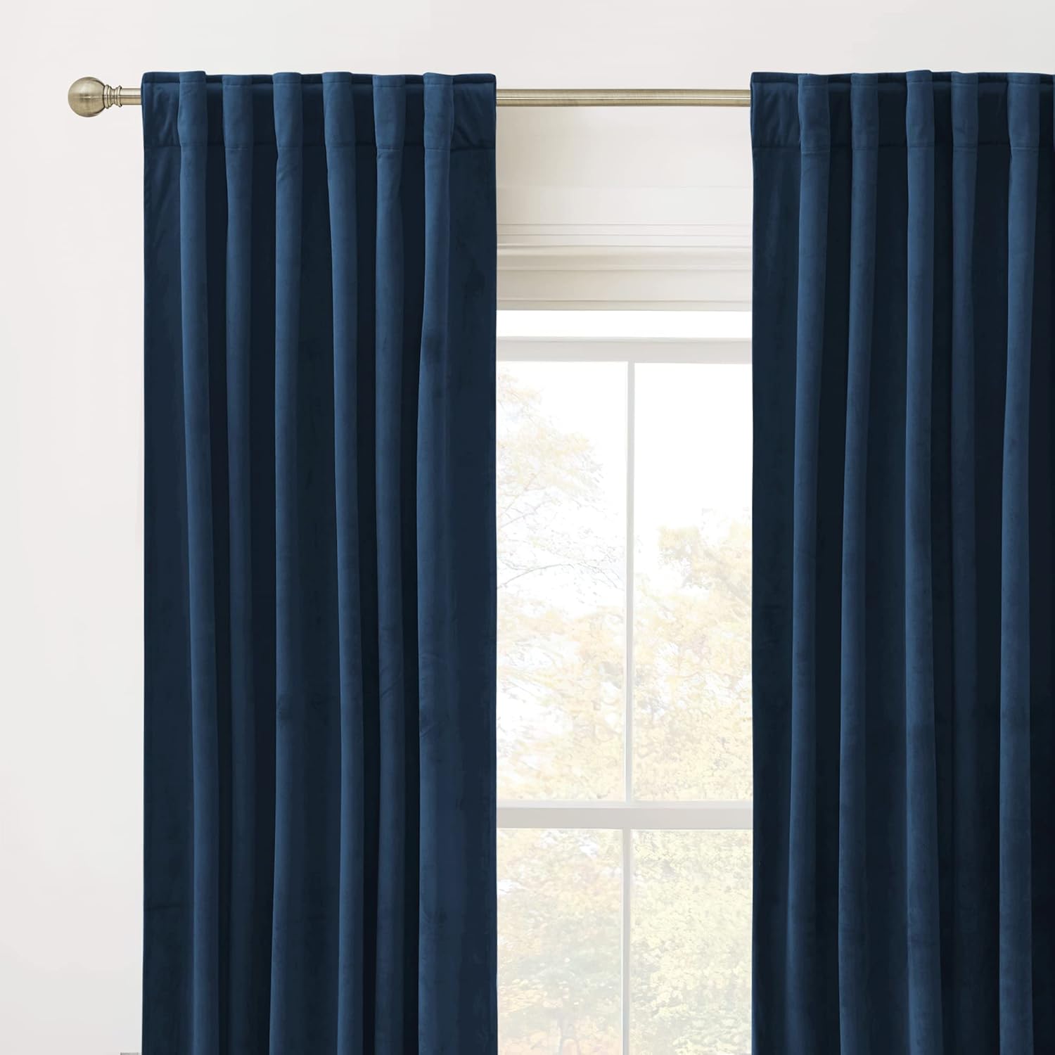 Thumbnail 1 de RYB Home Blue Velvet Curtains 90 Inches – Navy Velvet Blackout Panels, 2-Pack (W52 x L90 each, Total W104 x L90)