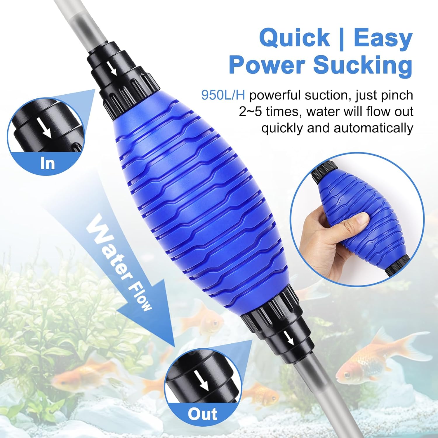 Detalle 2 de fishkeeper Aquarium Reiniger Set (Kiesreiniger) mit einstellbarem Wasserdurchfluss – groß