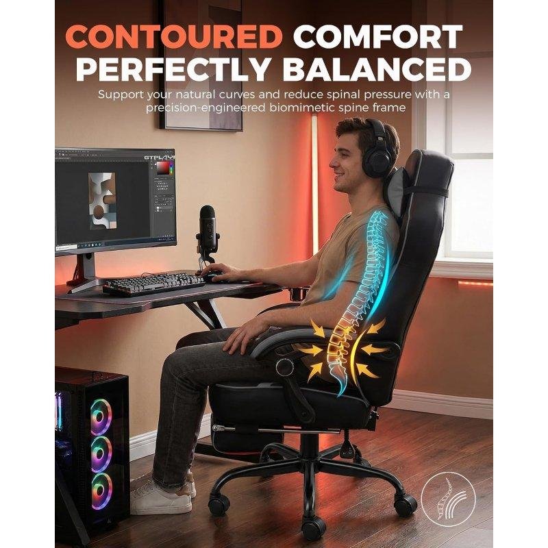 Thumbnail 3 de GTPLAYER silla gaming ergonómica, hasta 180 kg, reclinable a 155° y gris