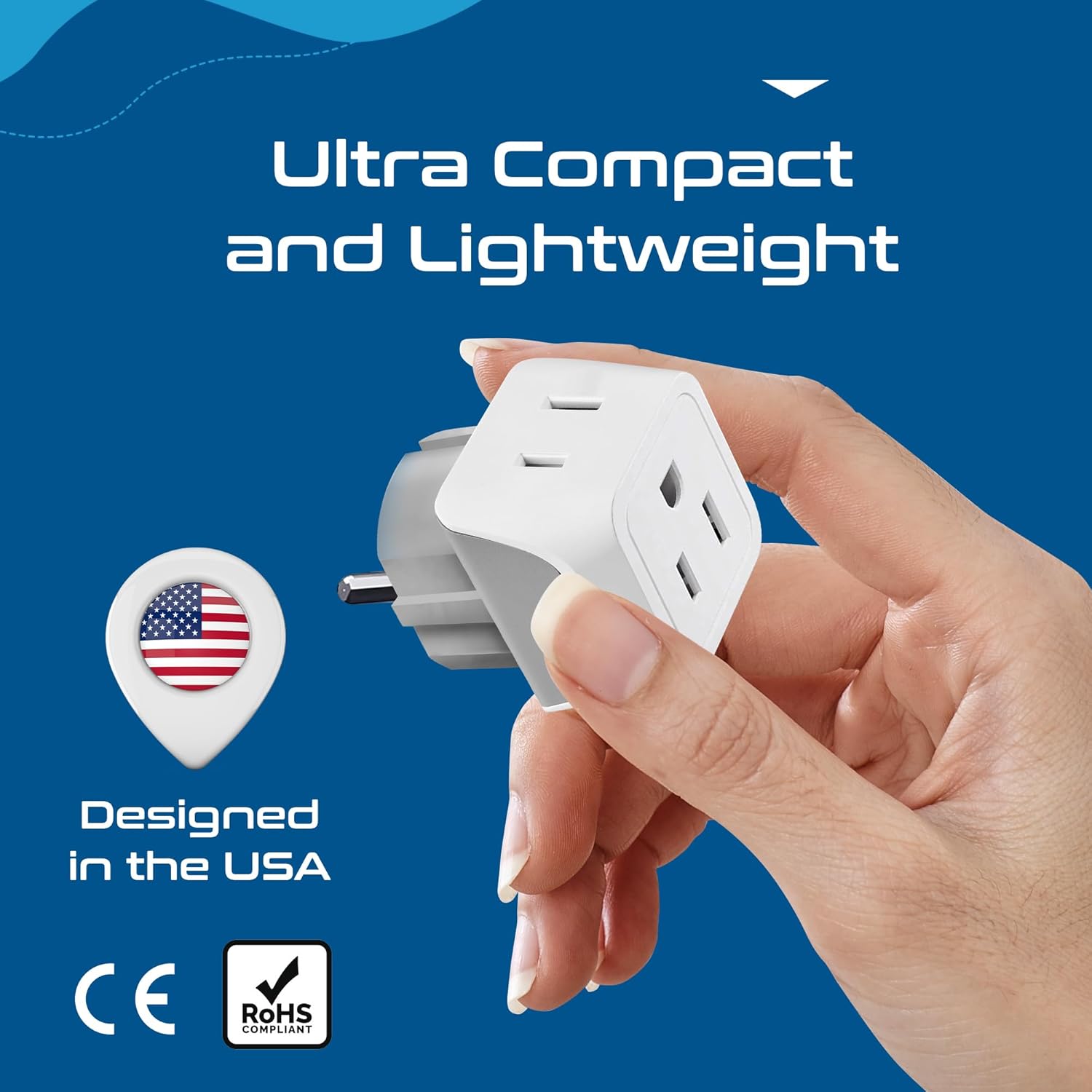 Detalle de Ceptics Schuko Germany/France Plug Adapter (3 Pack) – Dual Input, Ultra-Compact