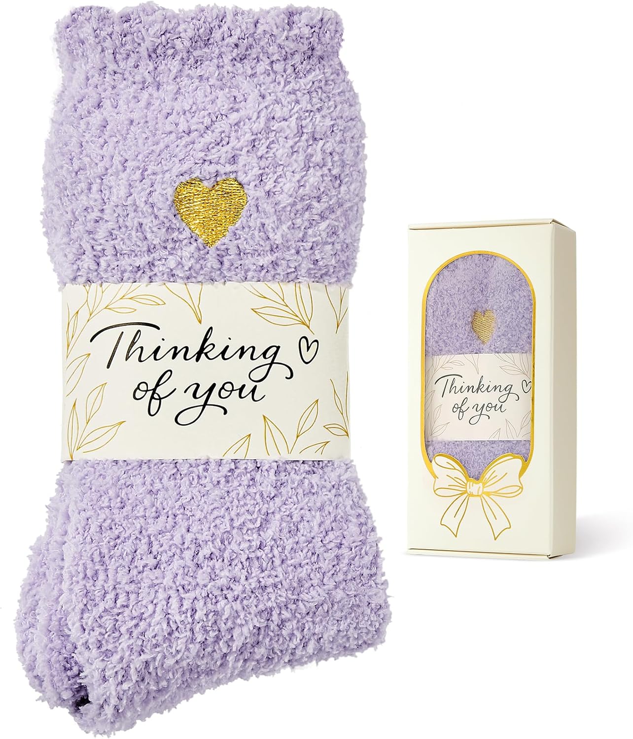 Detalle de Fuzzy Socks in Gift Box with Thinking of You Wrap, Coral Fleece