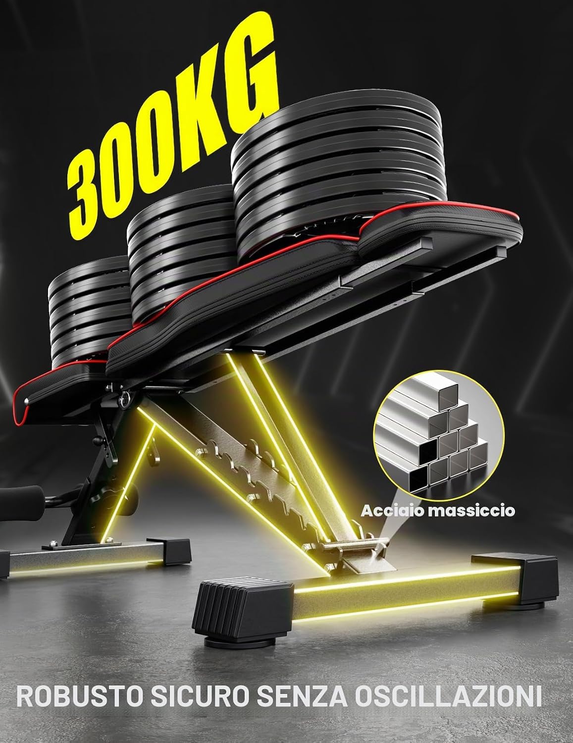 Detalle de YOLEO Panca pesi regolabile 375 kg – Schienale allungato 82 cm e pieghevole: la tua palestra domestica versatile
