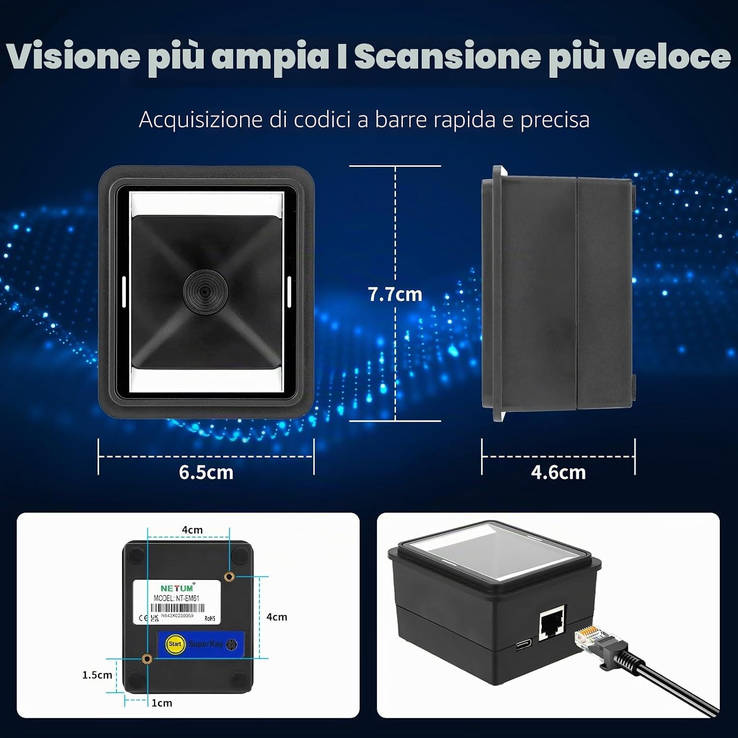 Detalle de NETUM NT-EM61: Modulo Scanner Codici a Barre Integrato per Industrie, USB HID/COM