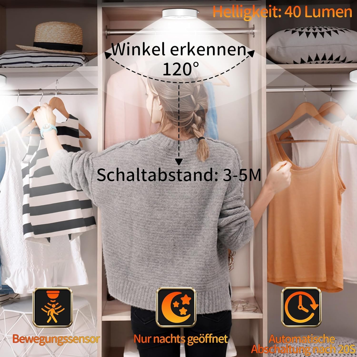 Thumbnail 2 de daphomeu Nachtlicht mit Bewegungsmelder (3er-Set, kaltweiß) – auto Ein/Aus für Schrank, Flur & Schlafzimmer