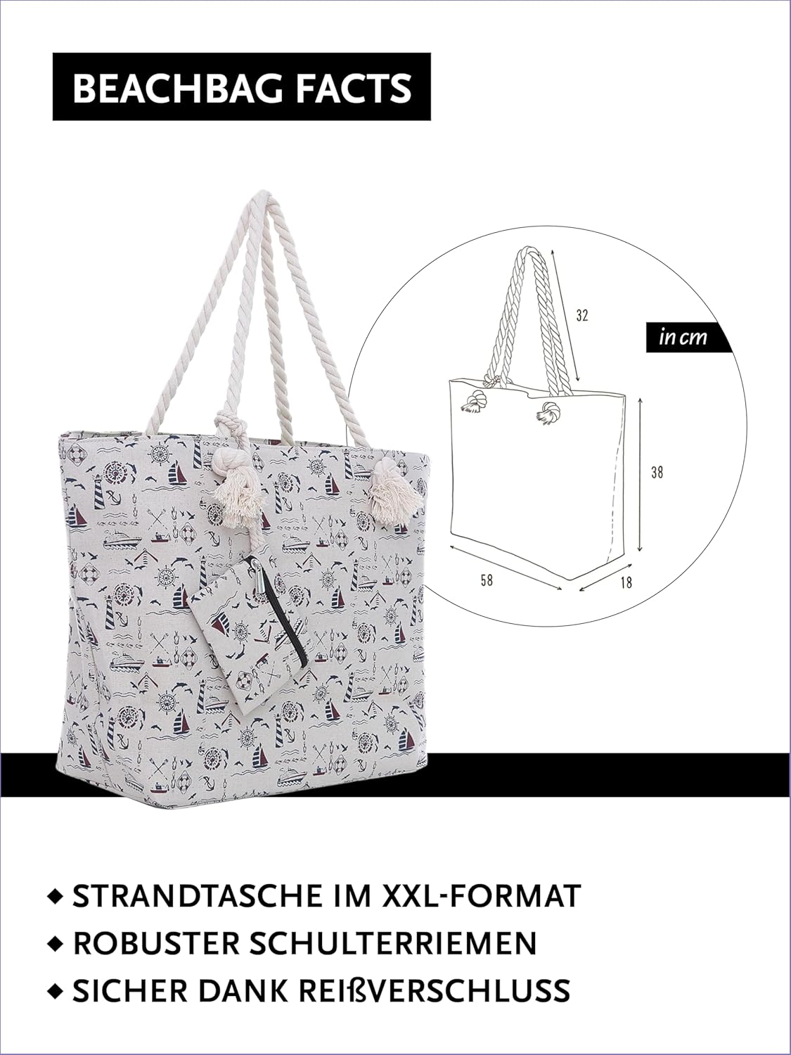 Thumbnail 1 de DonDon Strandtasche XXL mit Reißverschluss – robuste Umhängetasche & Shopper Bag für den Beach-Look