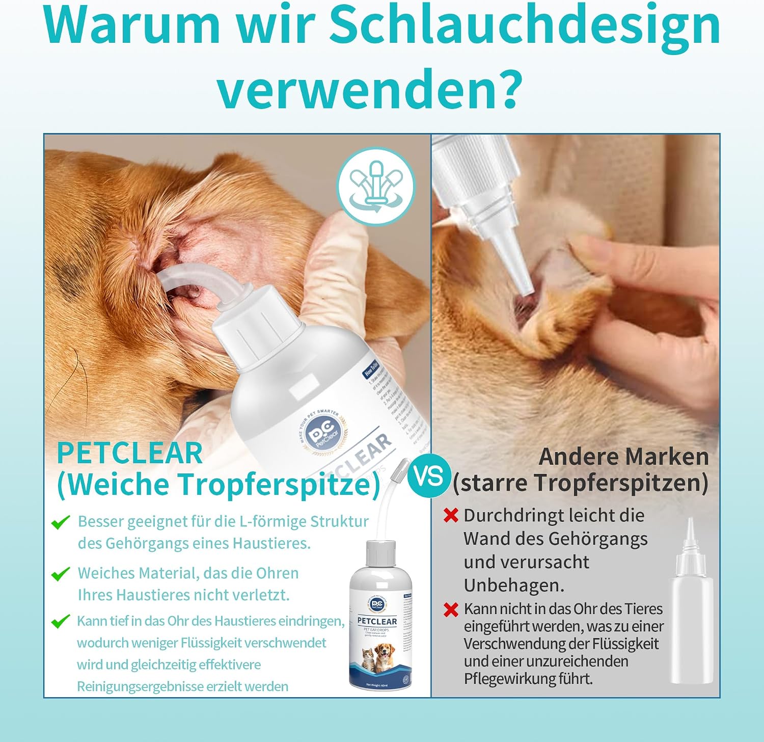 Thumbnail 6 de PETCLEAR Ohrenreiniger Hund – 2x120 ml mit biegbarem Applikator