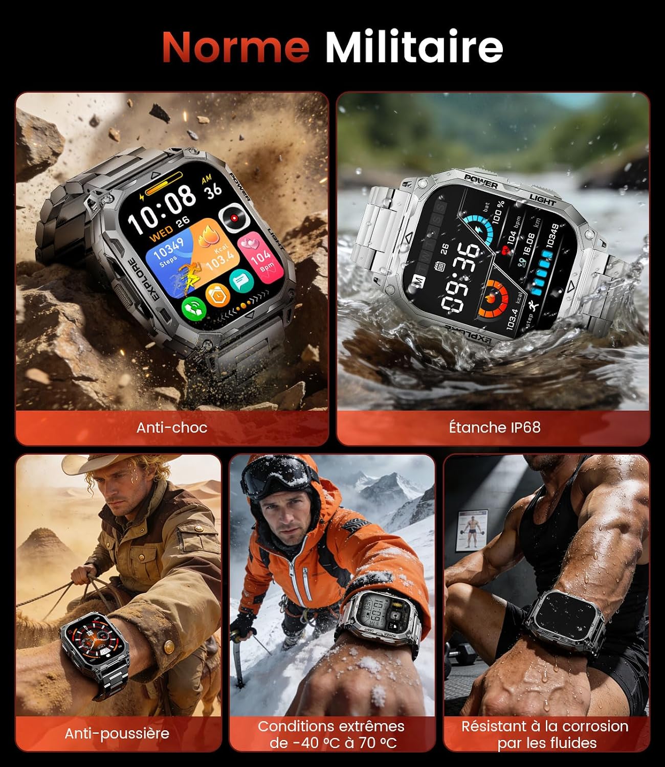 Detalle de LIMIGE smartwatch voor heren met 2,01-inchscherm, 1000 mAh en IP68