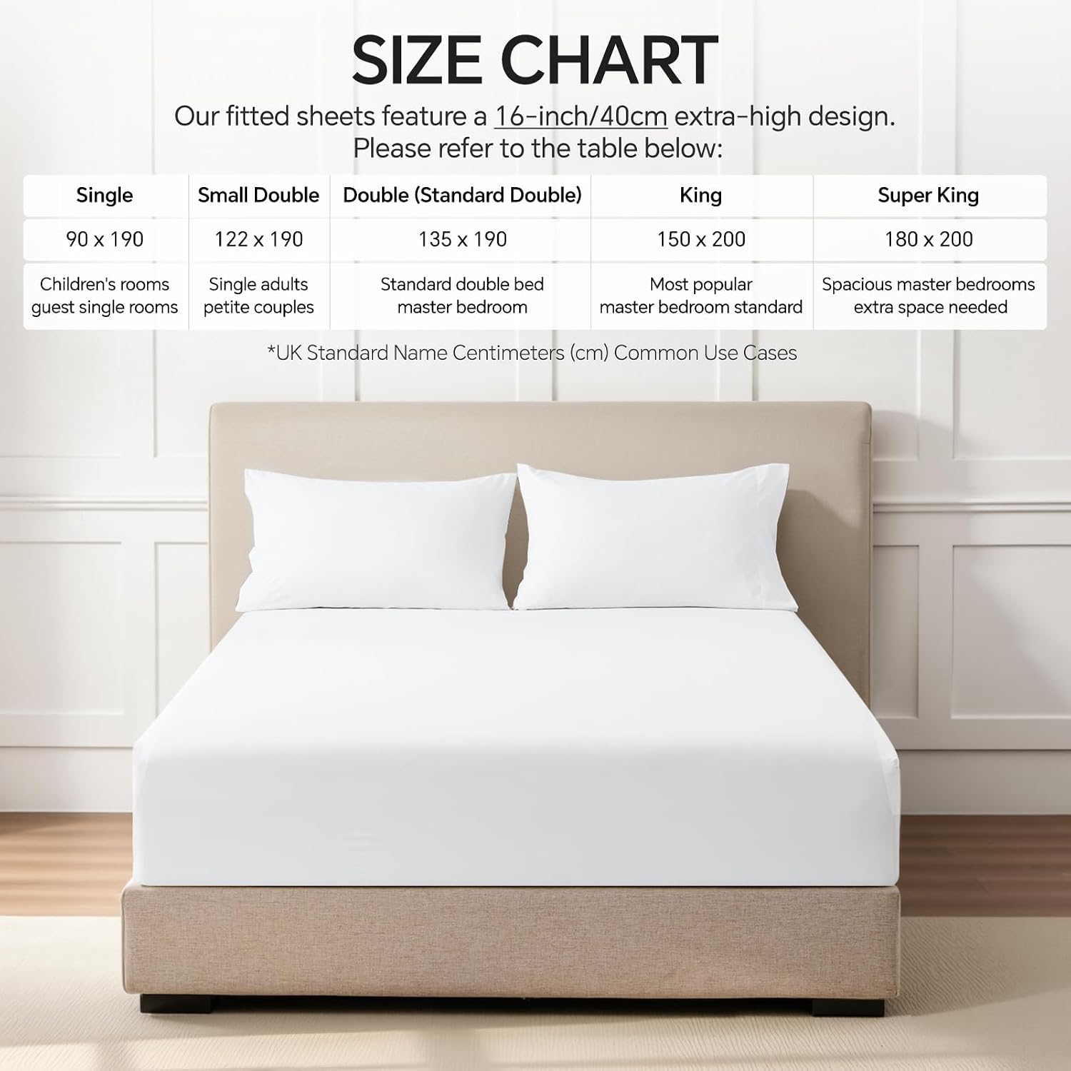 Detalle de BEDELITE King Fitted Sheet in White (150x200cm) with Extra Deep Pocket