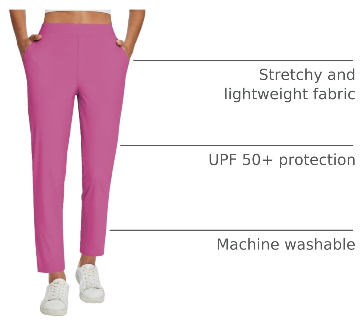 Detalle 2 de baleaf Women's Travel Pants, Lightweight Stretch 7/8 Ankle-Length with Zip Pockets