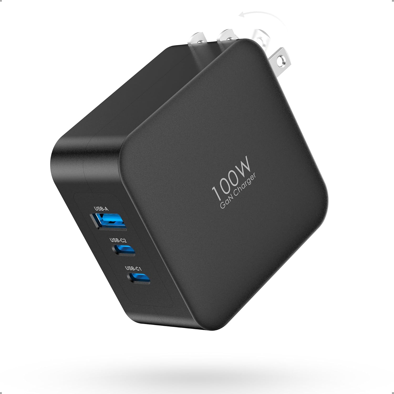 Detalle 2 de 100W USB-C Travel Adapter mit 4 Ports – GaN-Ladegerät für Reisen (UK/EU/AU-Steckdosen)