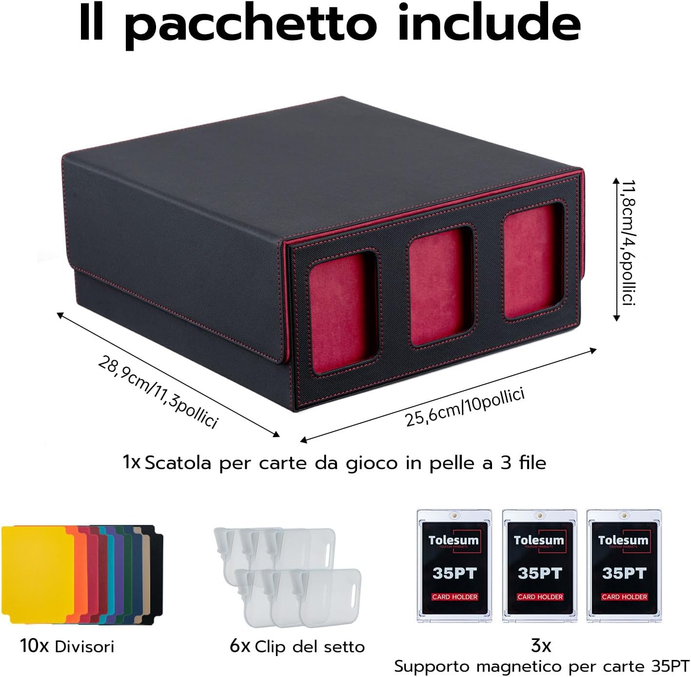 Thumbnail 6 de Tolesum Commander Deck Box per MTG con 3 pezzi Magnetic Card 35PT, scatola capiente con 10 divisori e 6 clip