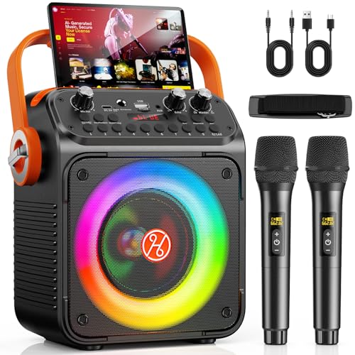 Detalle de HWWR Karaoke 2: Altavoz Karaoke Portátil con 2 Microfonos Inalámbricos y Bluetooth 60W