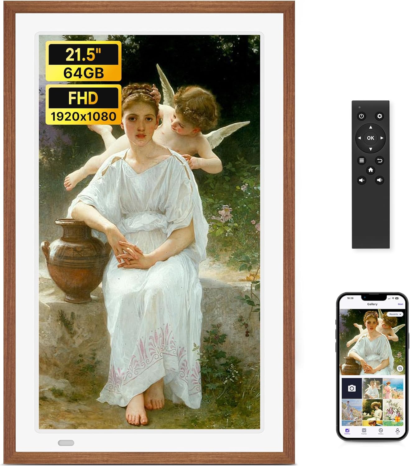 FANGOR 21.5" Large Digital Picture Frame with WiFi, 64GB Storage, Remote, Auto-Rotate