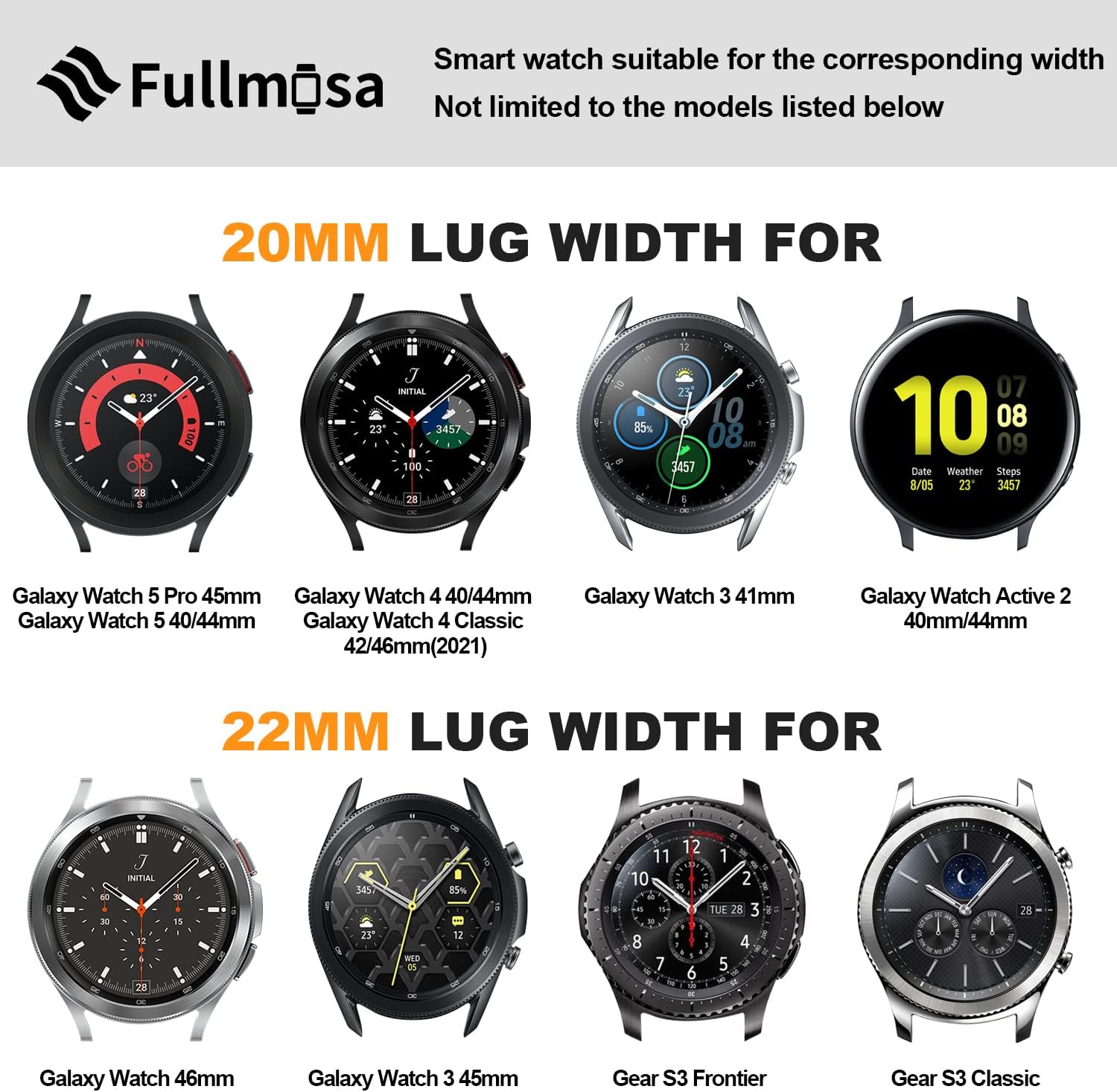 Detalle 2 de Fullmosa 20 mm Uhrenarmband aus Leder – kompatibel mit Samsung Galaxy Watch (7/6/5/4), Watch6 Classic & Garmin Vivoactive/Venu SQ