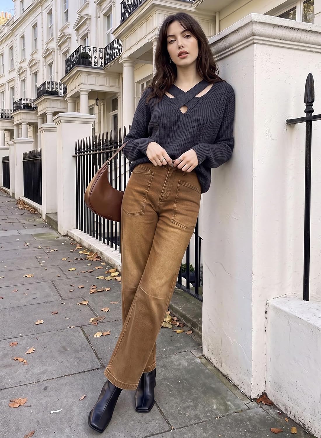 Detalle 2 de EVALESS Barrel Jeans for Women, High-Waisted Stretch Denim, Relaxed Cropped Fit