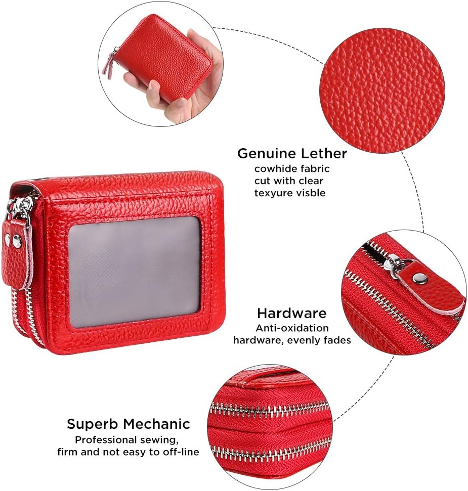 Detalle 2 de Flintronic Porta Carte di Credito in Pelle RFID – Rosso, con Cerniera, 14 Spazi