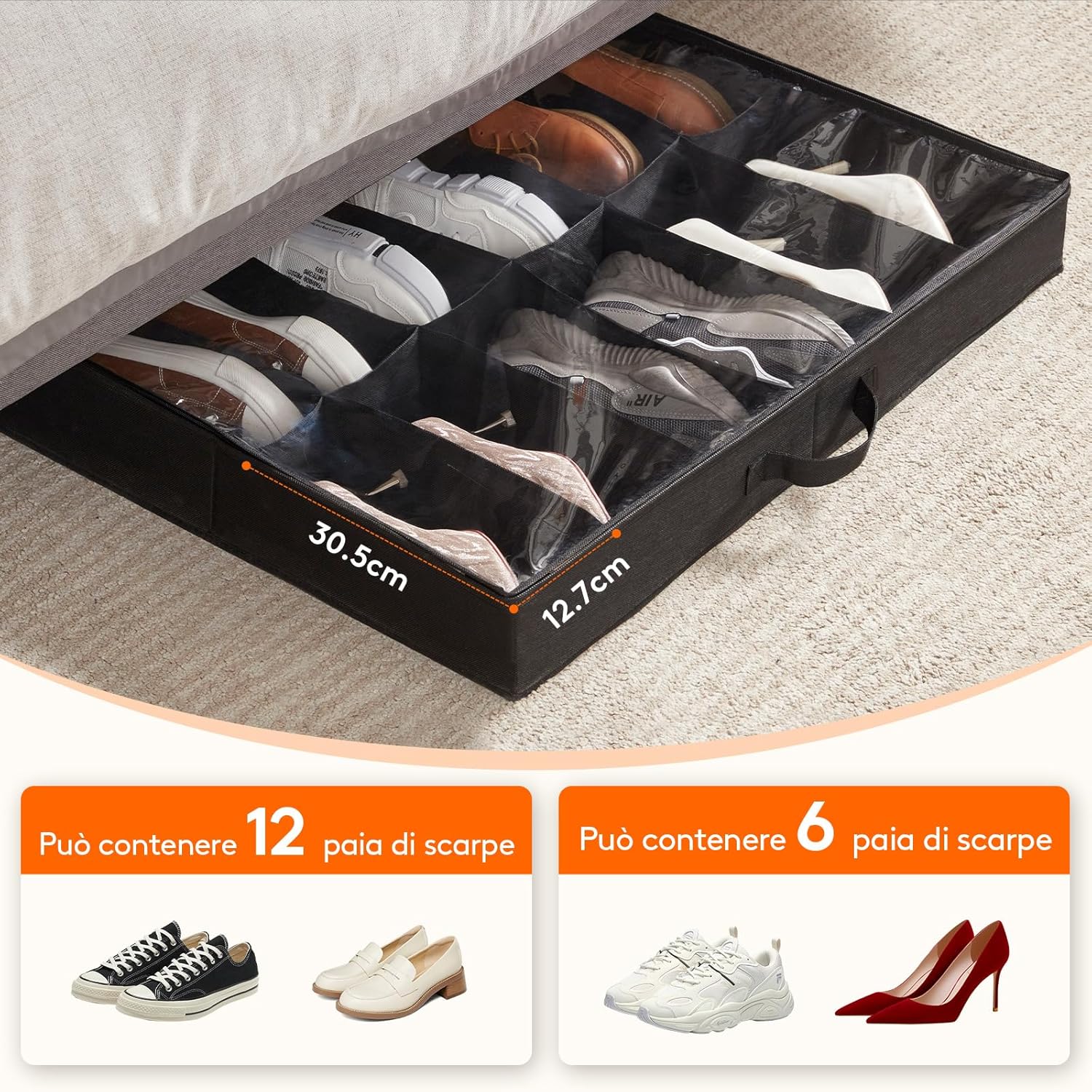 Thumbnail 2 de Lifewit Scatole per Scarpe con Finestra Trasparente, contenitori sottoletto pieghevoli con manici salvaspazio (2 x 12 paia), Nero