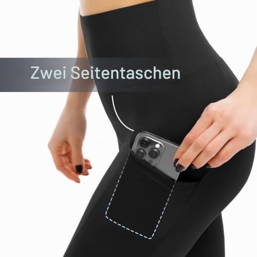Detalle de Leafigure 2er-Pack Damen-Sportleggings, High Waist, blickdicht mit Seitentaschen