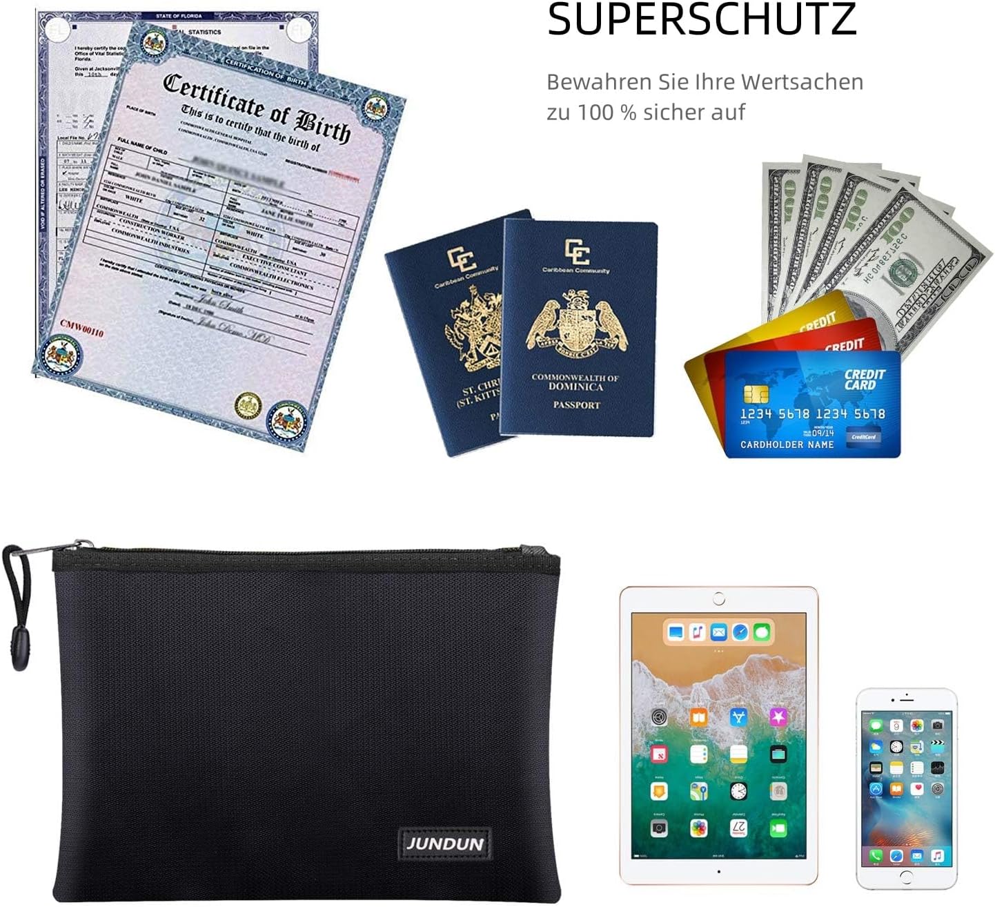 Thumbnail 3 de JUNDUN Feuerfeste Dokumententasche 36x26cm 📁