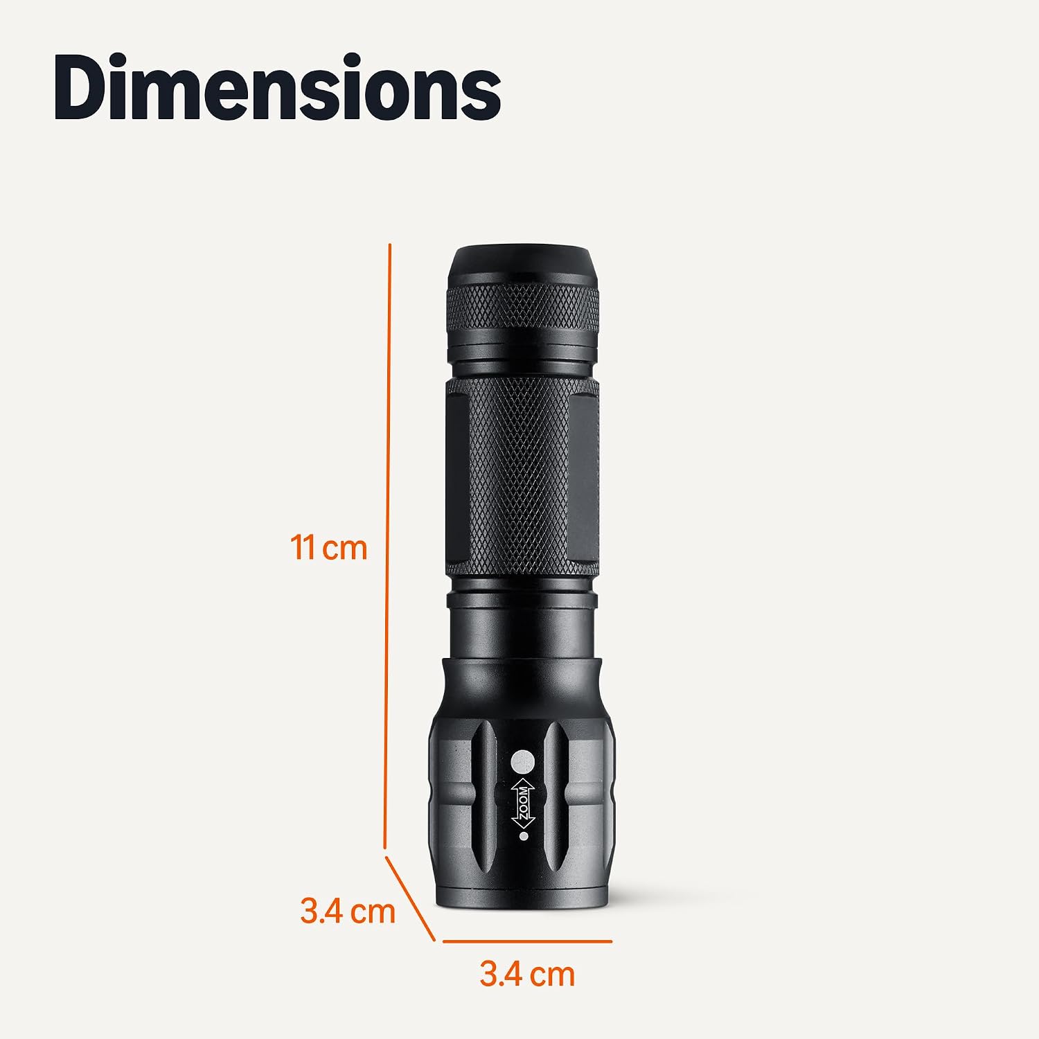Detalle 1 de Amazon Basics Tactical Flashlight: 140-Lumen, 3-Mode, Zoomable Beam
