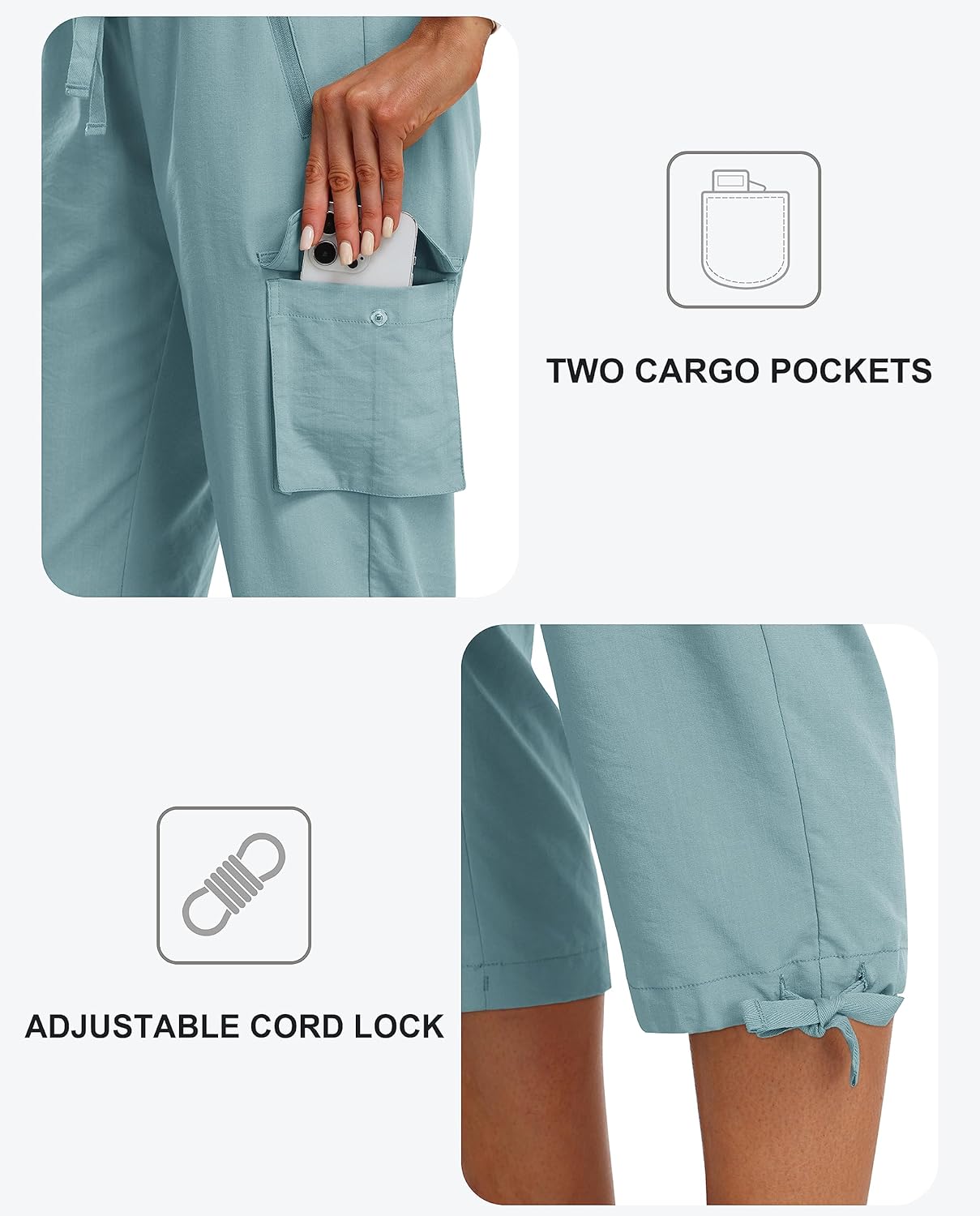 Thumbnail 4 de Pantalon cargo femme MoFiz 3/4 de randonnée respirant, léger avec poches zippées