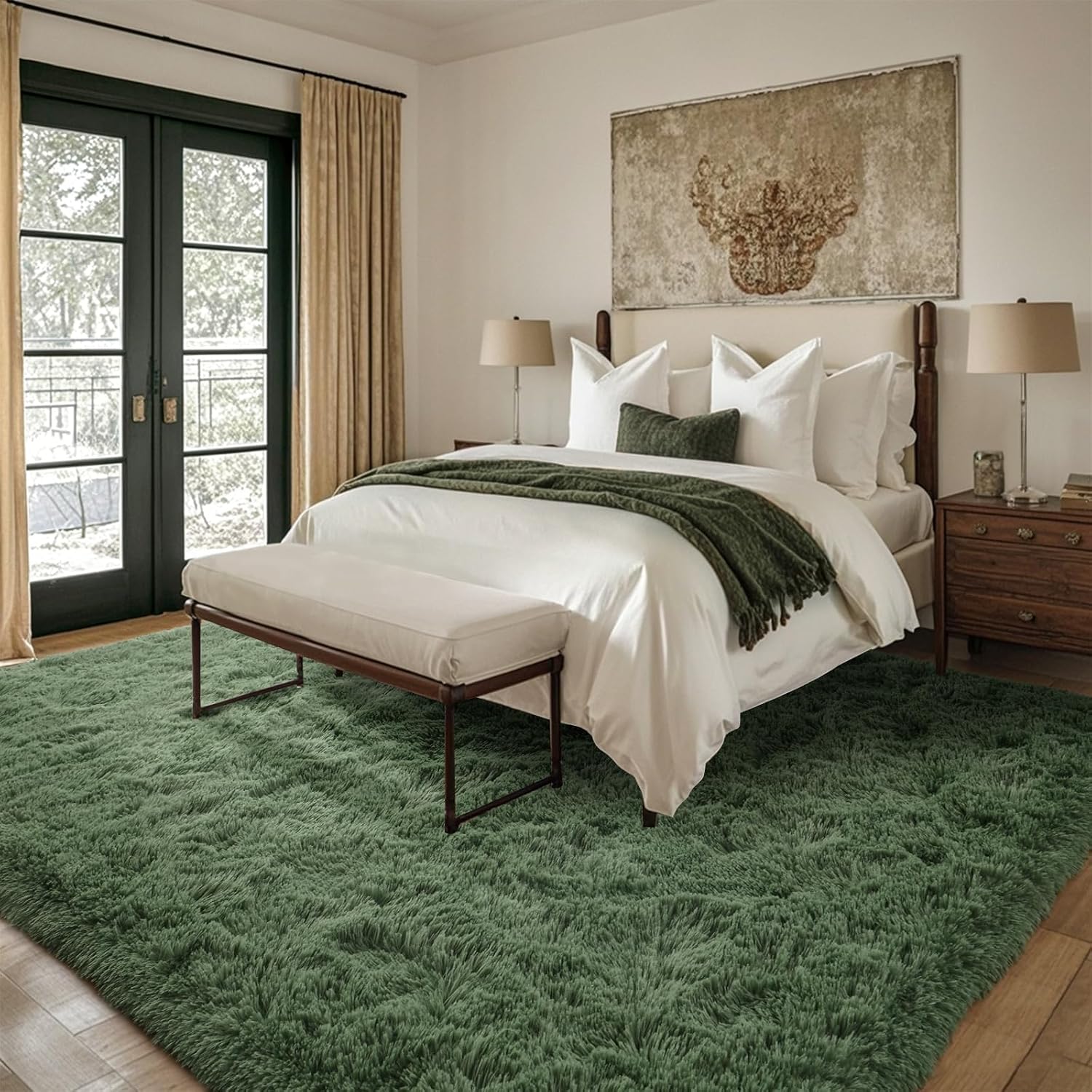 Thumbnail 1 de 9x12 Ft Extra Large Shag Green Area Rug (Ultra-Soft, Non-Slip) for Living Room, Bedroom, and Kids Spaces