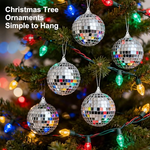 Detalle de DUBUOZA 4er-Set Discokugel 10 cm Silber – Spiegelkugeln für Hochzeit, Weihnachten, Party-Deko