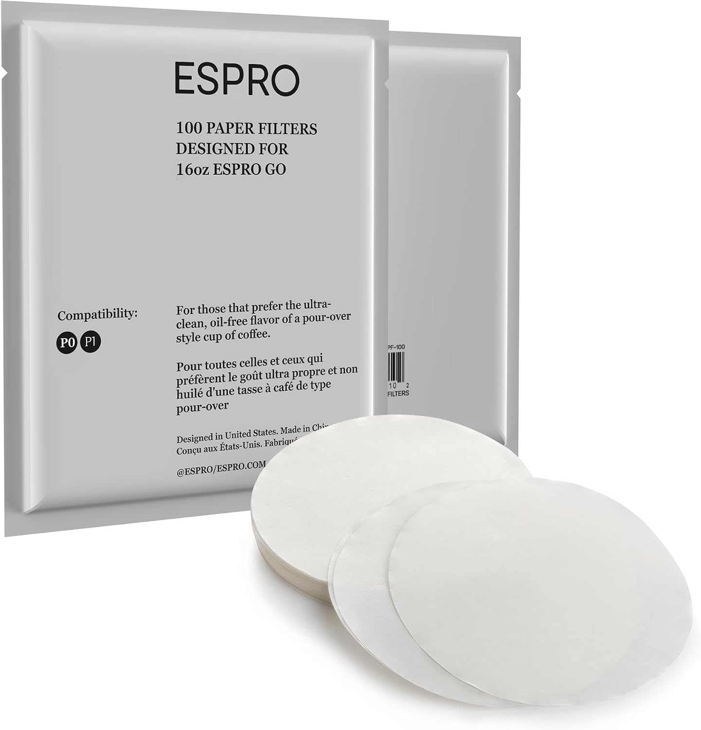 Detalle de ESPRO 1008PF-100 pappersfilter för pressbryggare P0/P1, 100-pack