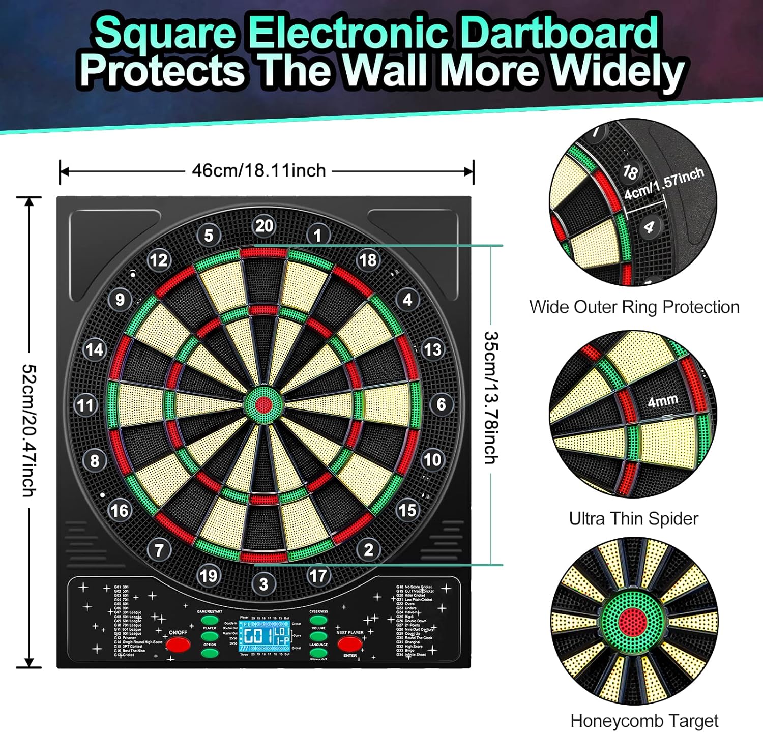 Thumbnail 3 de Mejasg elektronische Dartscheibe mit deutscher Ansage & LCD-Display, 34 Spiele/355 Variationen für 1–8 Spieler