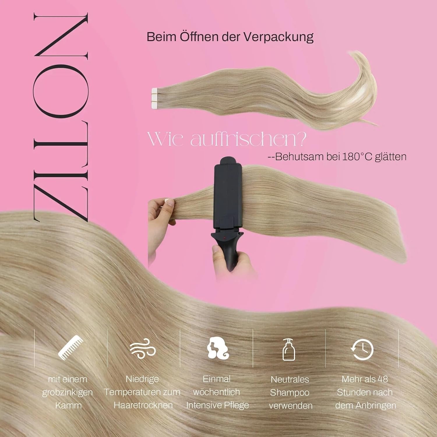Detalle de Moresoo Tape Extensions Echthaar – 20 Stück Aschblond/Platinblond, 50 cm, 50 g, Glattes Haar