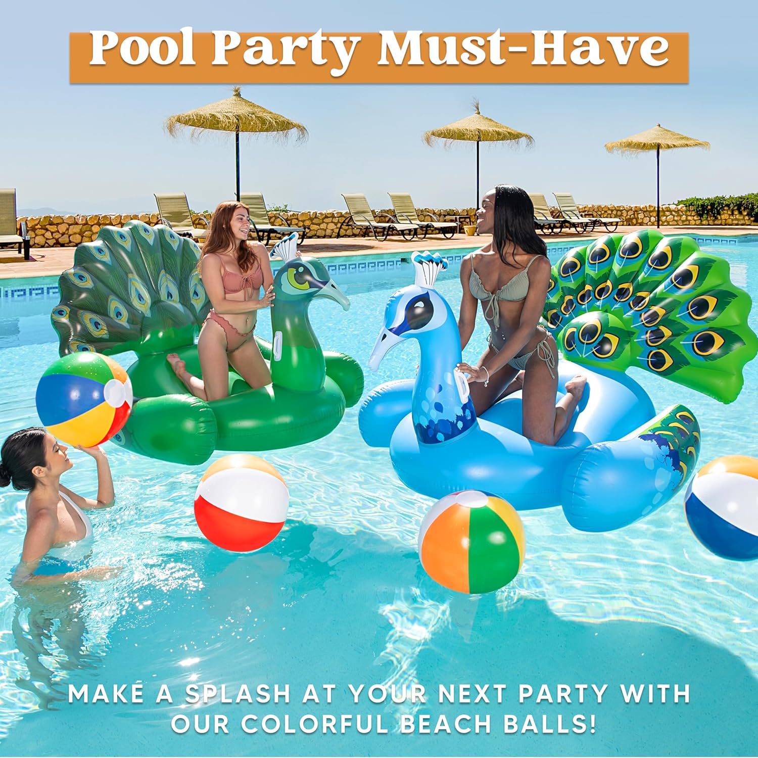 Thumbnail 6 de JOYIN 4-Pack 20" Large Rainbow Beach Balls (Inflatable Pool Toys) for Summer Party Decorations & Games