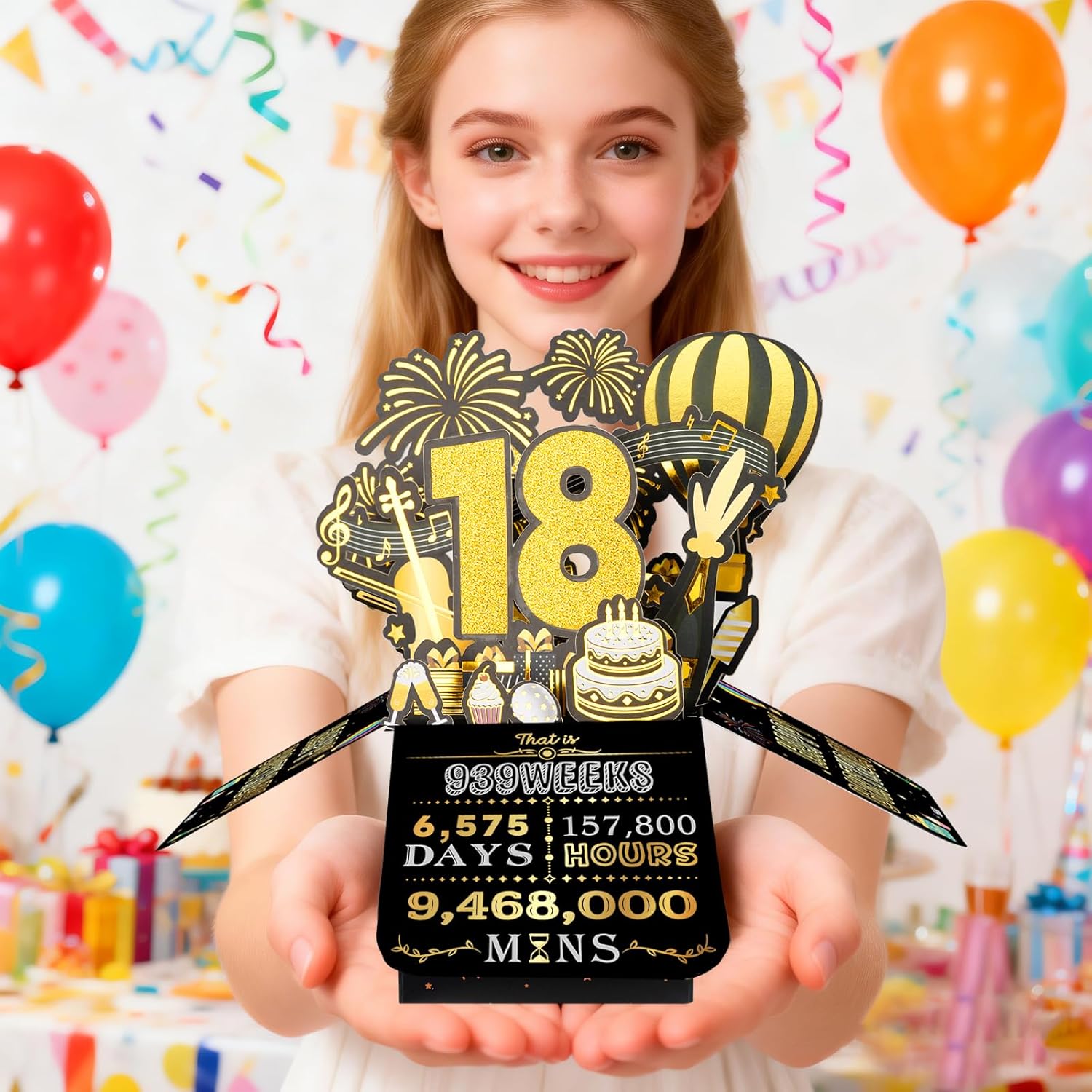 Thumbnail 6 de 18th Birthday Pop Up Card in Black & Gold – 3D Greeting for Him or Her