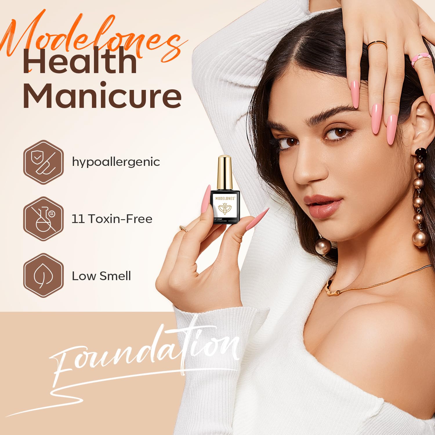 Detalle 2 de Modelones Base Coat & Top Coat UV Nagellack Set – 2 × 15 ml No Wipe Unter- & Überlack