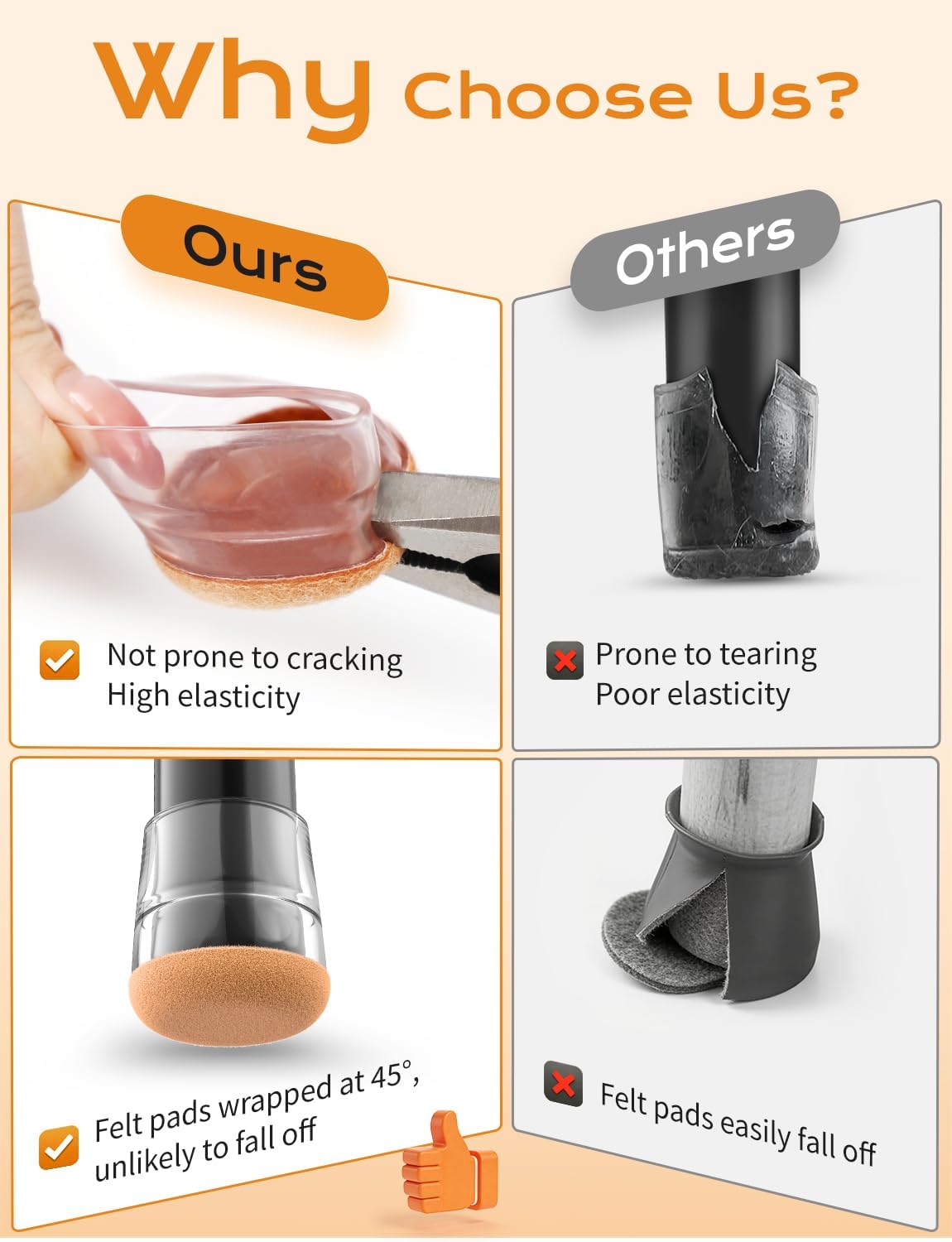 Detalle de Meldel Chair Leg Floor Protectors Medium Size (24 pcs) – Clear TPE felt & silicone integrated chair foot covers