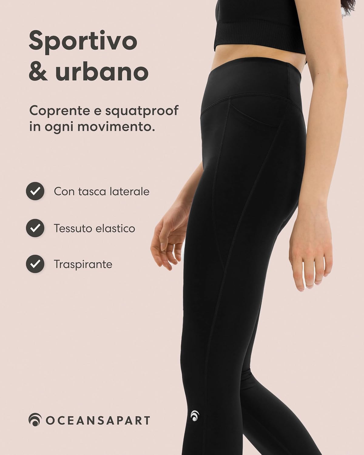 Detalle de Oceansapart Soho LeggingsSportivi Donna con Tasche Laterali e Vita Alta