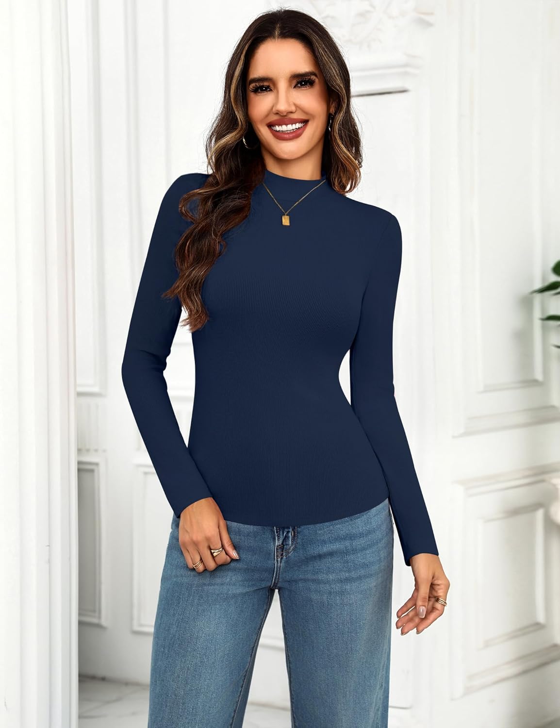 Thumbnail 6 de Aottori Haut Thermique Femme à col roulé manches longues, t-shirt thermique en maille côtelée