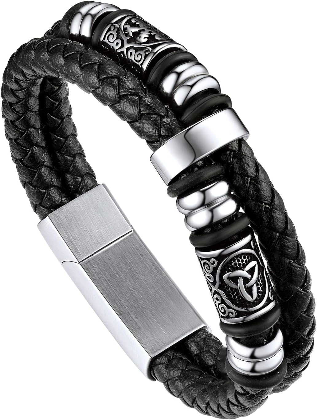 Detalle de Bandmax Lederarmband für Männer mit keltischen Knotenelementen und Magnetverschluss (Mikrofaser-Leder)
