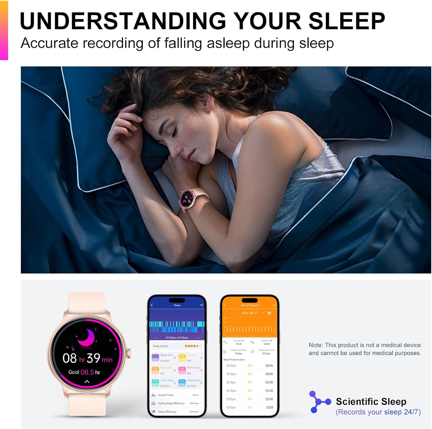 Detalle de AcclaFit Smart Watch 1.43” AMOLED – Pink, Bluetooth Calls, Health Tracking