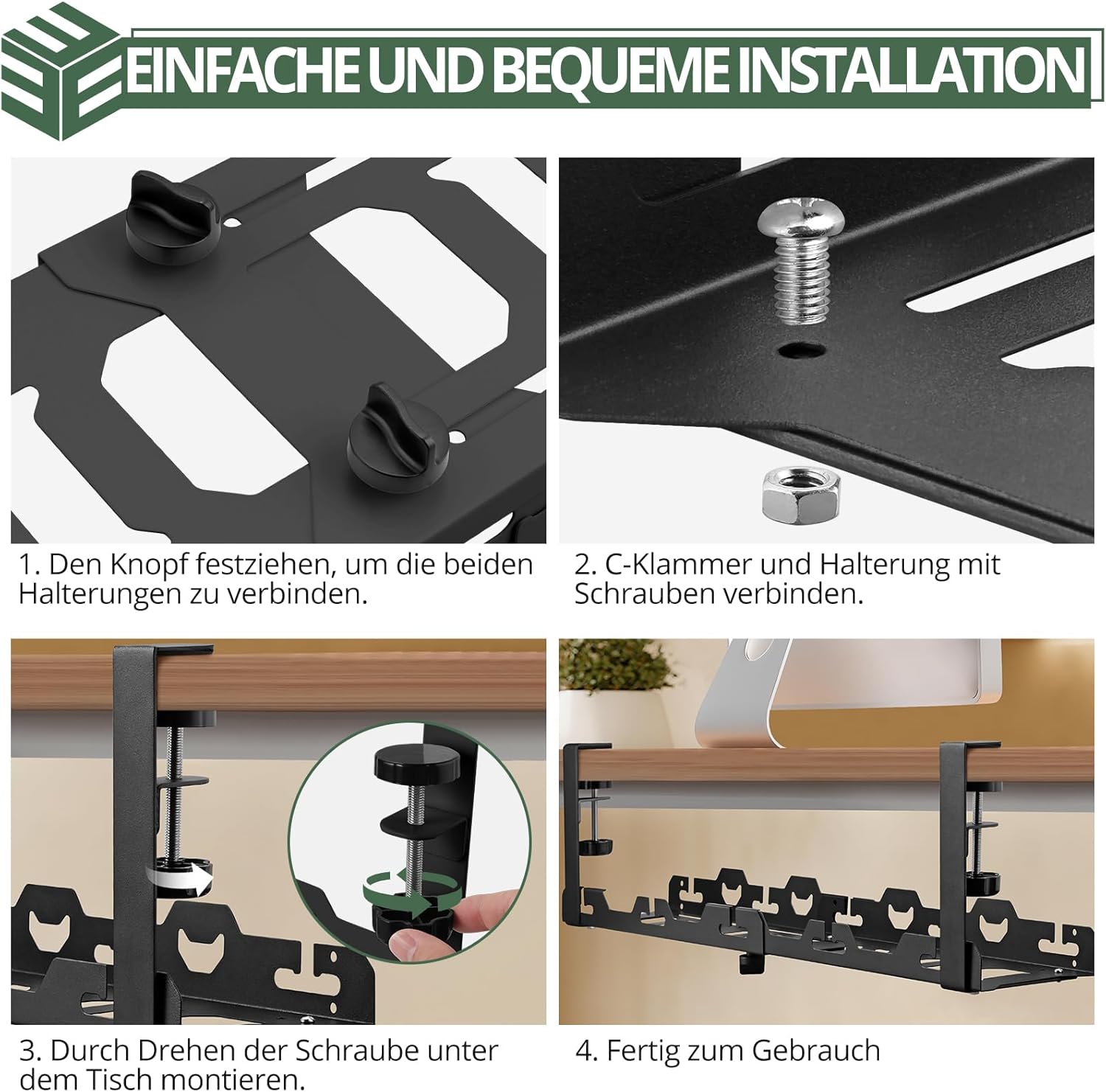 Thumbnail 6 de EYPINS ausziehbarer Kabelkanal für den Schreibtisch 40–74 cm (ohne Bohren) mit Kabelclips & Kabelbindern