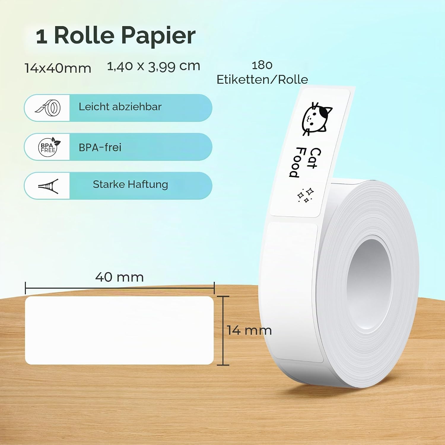 Detalle 2 de NELKO P21 Etikettenhersteller-Band 14 × 40 mm – Thermoetikettenpapier, 180 Etiketten/Rolle, BPA-frei