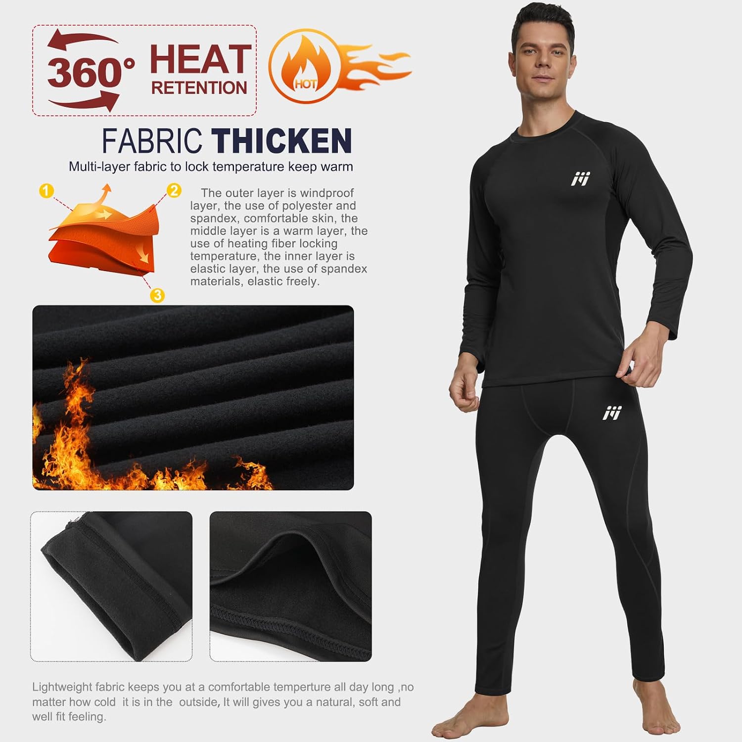 Detalle de MEETWEE Set di Biancheria Intima Termica da Uomo – Maglia a Maniche Lunghe + Pantaloni a Asciugatura Rapida, per Sci, Corsa ed Escursionismo
